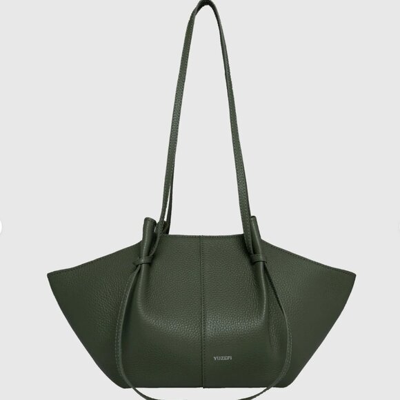 DARK GREEN GRAINED LEATHER TOTE - Picture 1 of 4